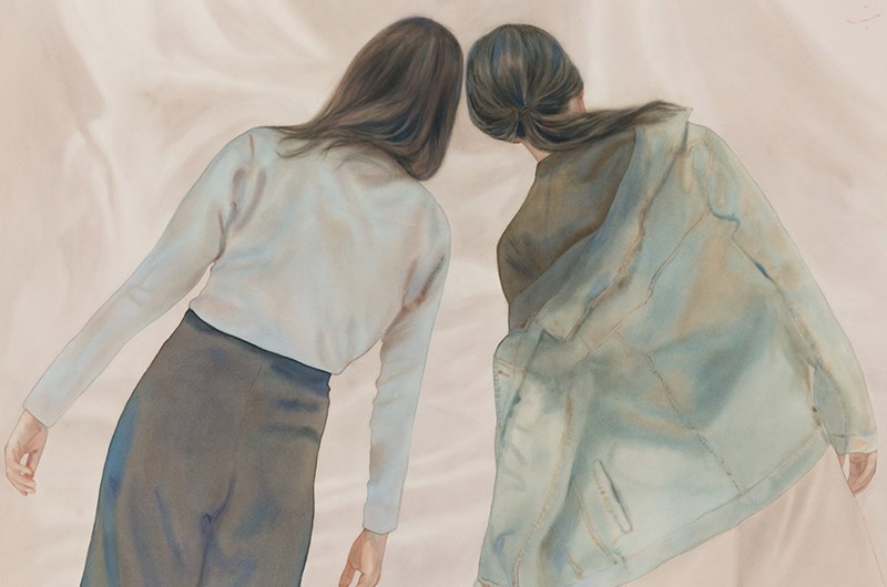 Maria Nordin Lean on Me, 2023 Akvarell på papper / Watercolour on paper 104x147 cm. Foto: Galleri Magnus Karlsson