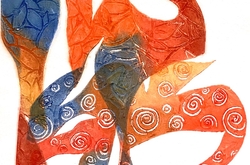 "Ensamble 3" Monotypi - Collografi, en av en serie på fyra olika, 28 x 38 cm