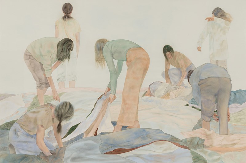 Maria Nordin Wild Streams, 2023 Akvarell på papper / Watercolour on paper 147x222 cm. Foto: Galleri Magnus Karlsson
