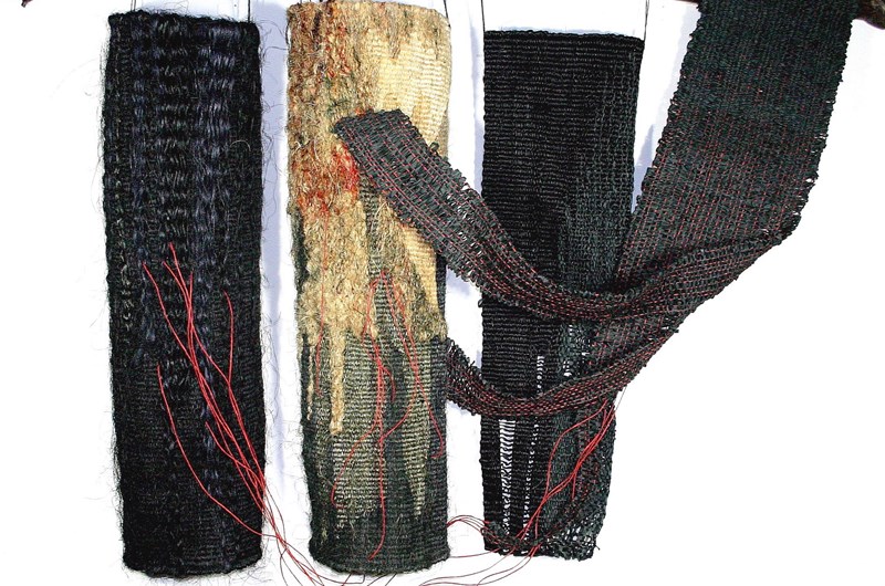 Trefald, jute, hampa och papperssnöre, 135x90 cm