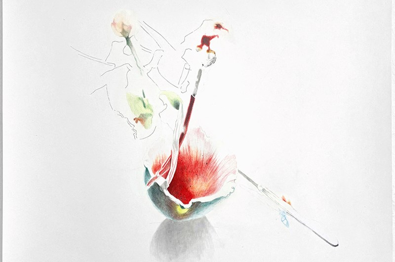 Nils Ekman, Utan titel #3 2024 Färgpenna och blyerts på papper, 50x50 cm