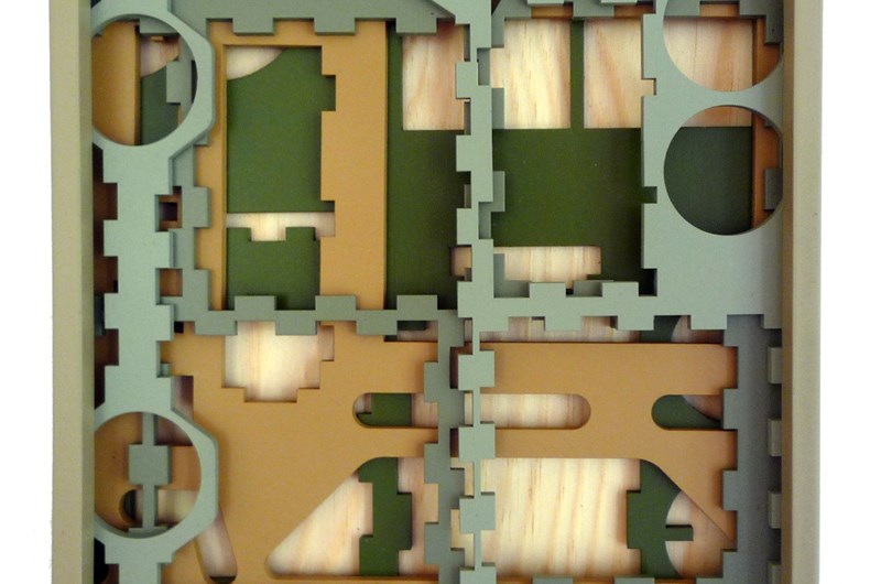 Prepper, 2024. Från serien Utochinuppochner. Laserskruren mdf och plywood, 3D-utskrivna detaljer.