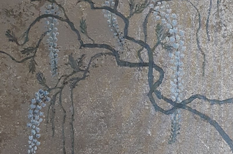 "Blåregn" 50x50 cm, akrylfärg och bladsilver på duk