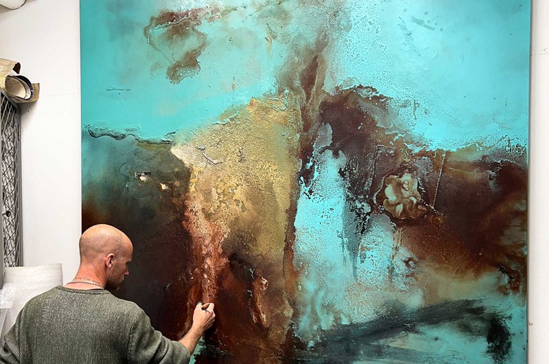 "Brons" målning linneduk 200x200cm. Såld.