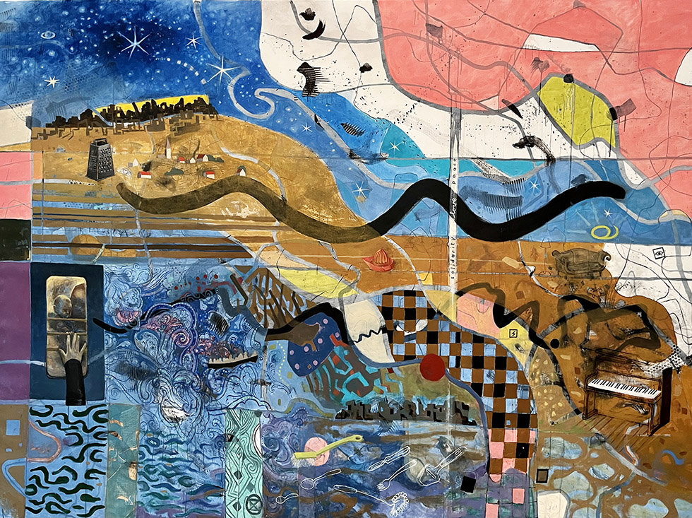 Gittan Jönsson, Snurra min jord, 2022. Olja på duk, 260x195cm
