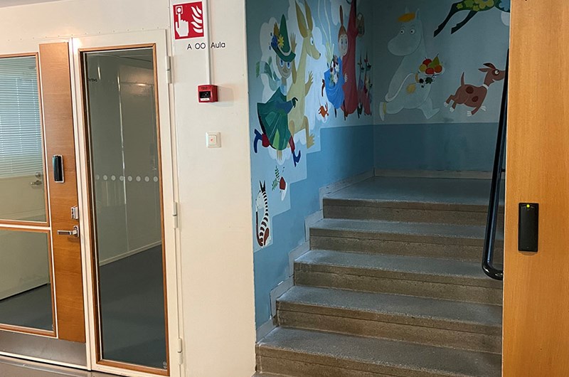 Tove Jansson använde ibland sina mumintroll som en signatur i sina väggmålningar. På barnsjukhuset Aurora fick de vara huvudmotivet då hon 1956 vann en tävling utlyst av Helsingfors stad. Foto: Karin Torgny