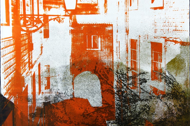 Innergård, emalj, 40x60 cm