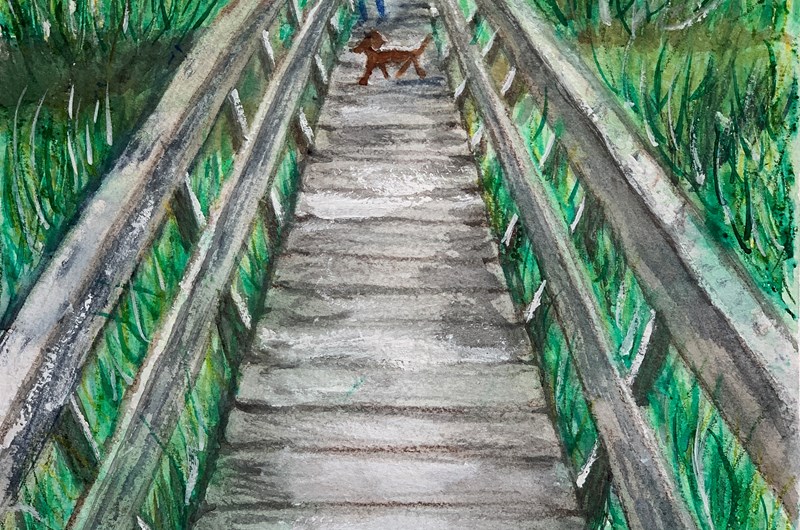 "The Pedestrian Bridge at Loftahammar" - Akvarell - 23 x 30,5cm