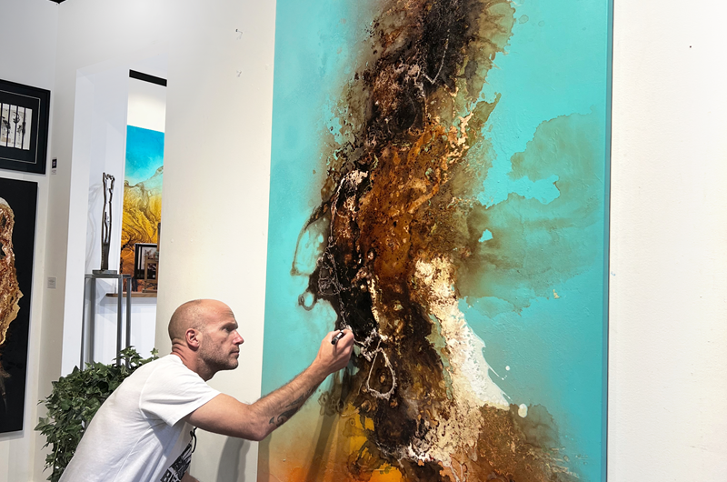 "Turkosa Verk" målning linneduk 120x200cm. Finns för visning via Artisshow i Malaga / Spanien. Kontakta för mer info.