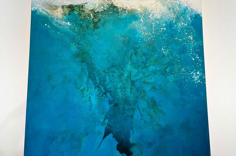 "Hamn" målning på linneduk 130x150cm. Finns för visning på La Bibliotheque i London. Kontakta för mer info. 