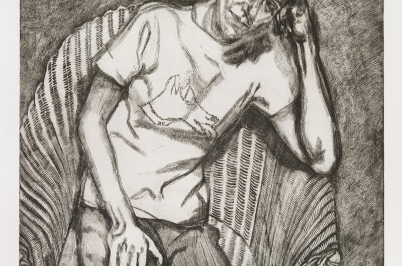 Bella i sin Pluto-t-shirt, 1995 (etsning) Privat samling. © Lucian Freud-arkivet. Alla rättigheter förbehållna 2025 / Bridgeman Images