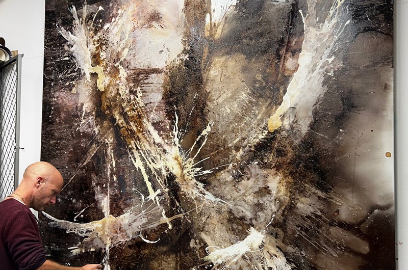 "Jordverk" målning 200x200cm på linneduk. Såld.