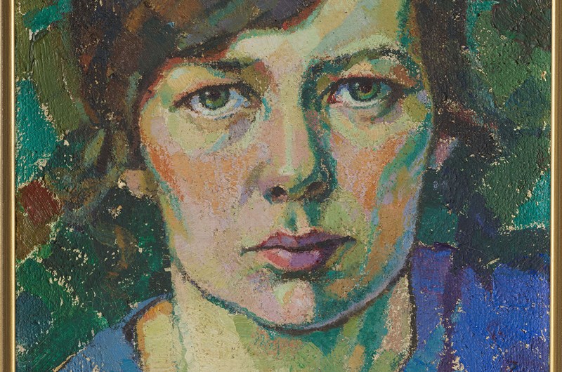 Tora Vega Holmström, Självporträtt med blå klänning, ca 1916, privat ägo. Foto Per Myrehed