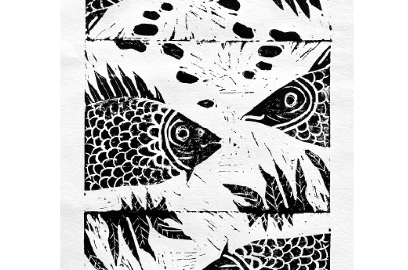 "Fiskografi" 15 x 30, Linoleumtryck