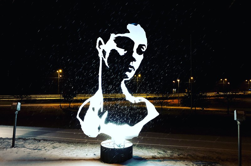 "Umbra", skulptur i pulverlackat stål för offentligt bruk 300cm. Finns i ateljén i Åkersberga.