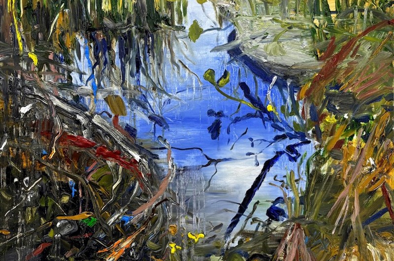 Jenny Carlsson Grip, Avståndets blå, (2026), 120 x 96 cm. Olja på linneduk.