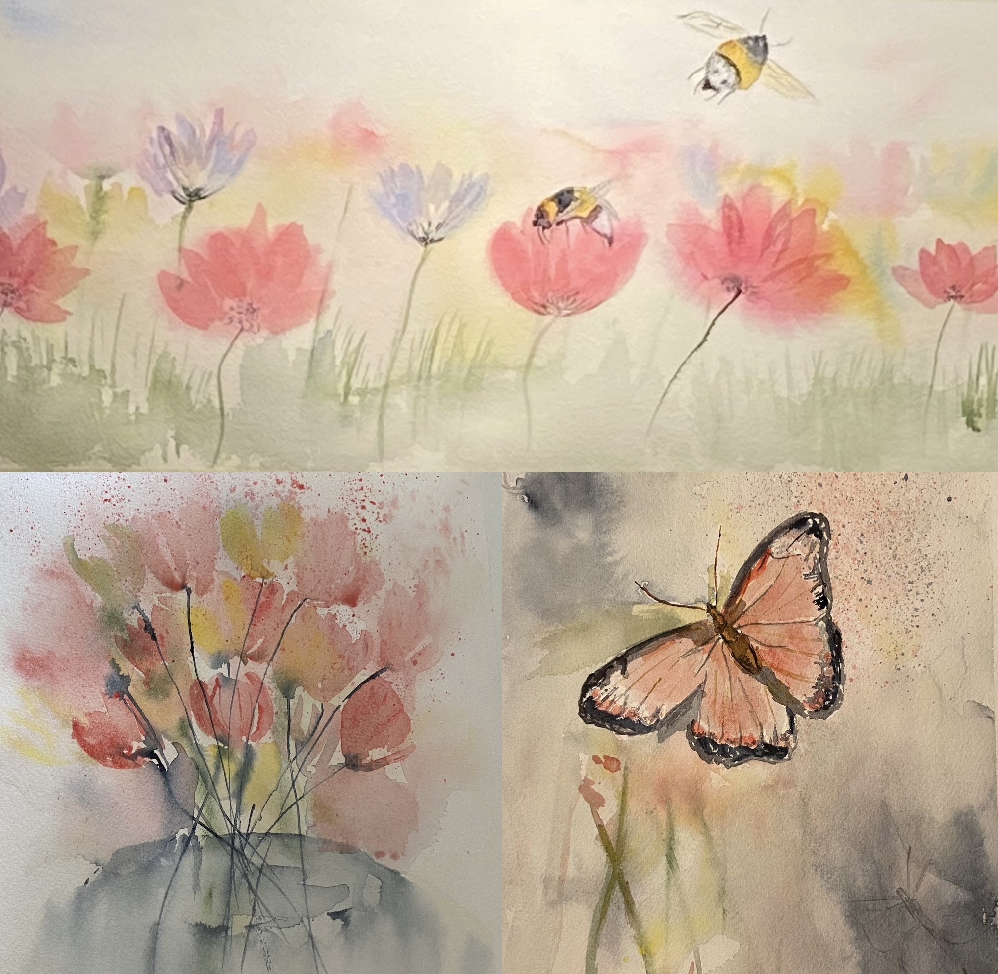 Jenny Engdahl Akvarell "Blommor och Surr"