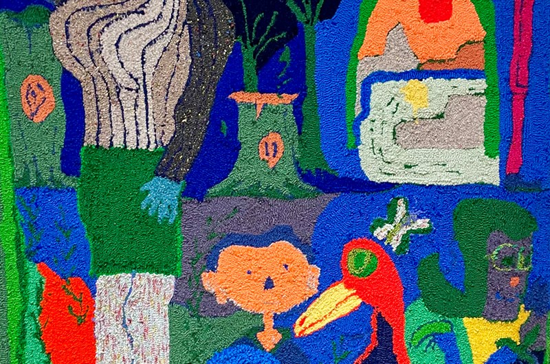 Malin Westin Laving f. 1984, Nyköping. Skandal bjotis, 2025. Tuftning, ull på polyesterduk, 90 × 125 cm.