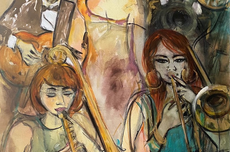 Stor målning med jazzmotiv 