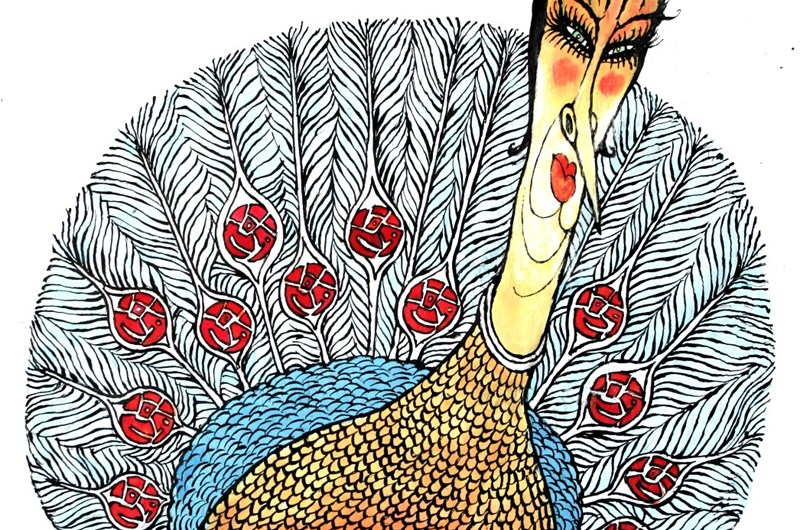 "Pavo cristatus Mona Sahlin" från 1994.