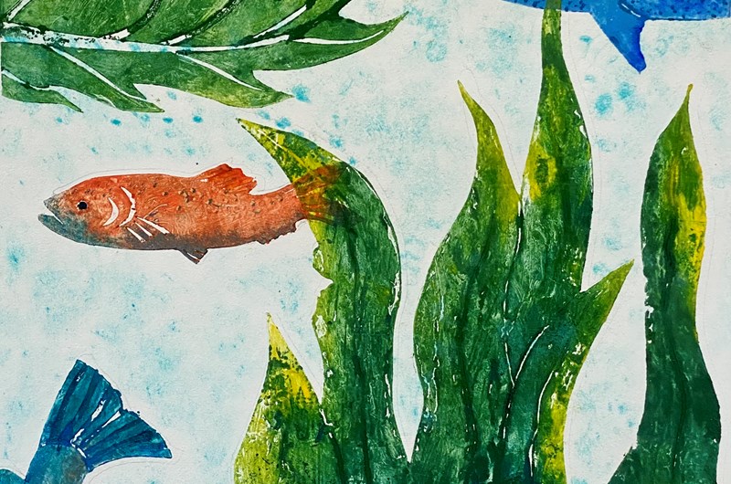 "Hyllning till Havet", 39 x 49 cm, Collografi-monotypi