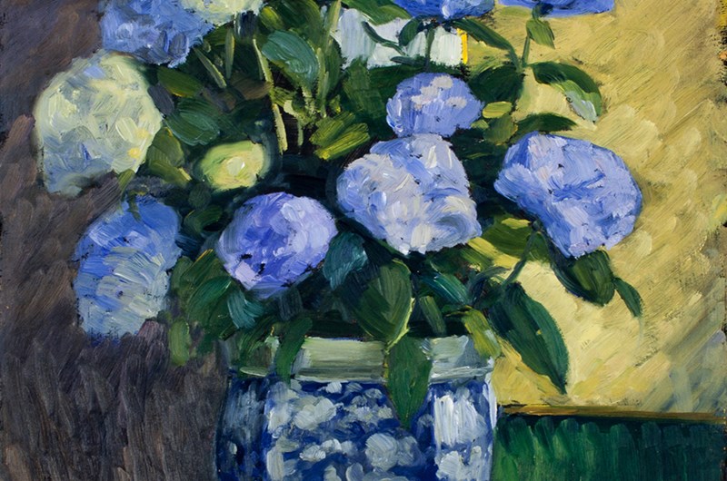 Prins Eugen, Blå hortensior, 1940. Olja på masonit, 55 x 46 cm. Foto: Per Myrehed, Prins Eugens Waldemarsudde.