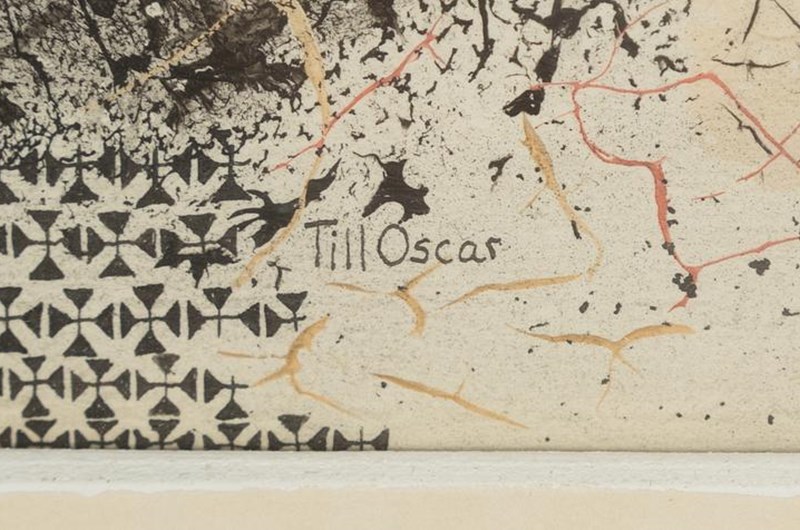 "Till Oscar" dedikation på många av Theas målningar 