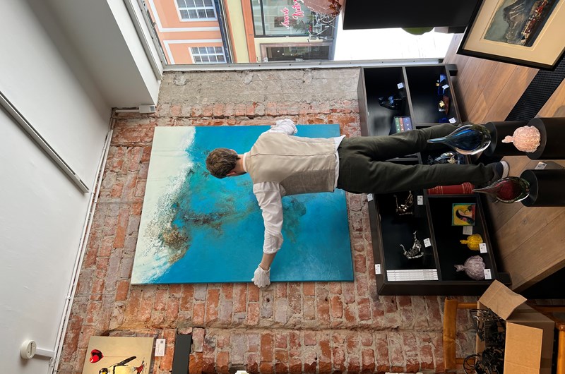 "Hamn" målning på linneduk 130x150cm. Finns för visning på Galleri Melefors i Linköping. Kontakta för mer info. .