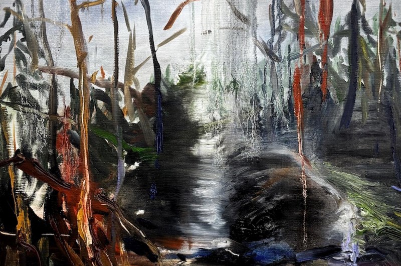 Jenny Carlsson Grip, Fallet, (2026). 72 x 60 cm. Olja på linneduk.